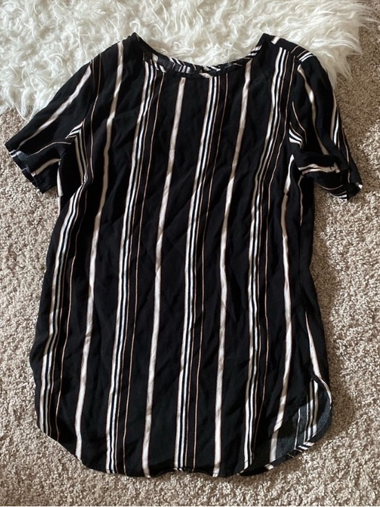 Dynamite Tops - Dynamite Black Striped Short Sleeve Women's Top Blouse